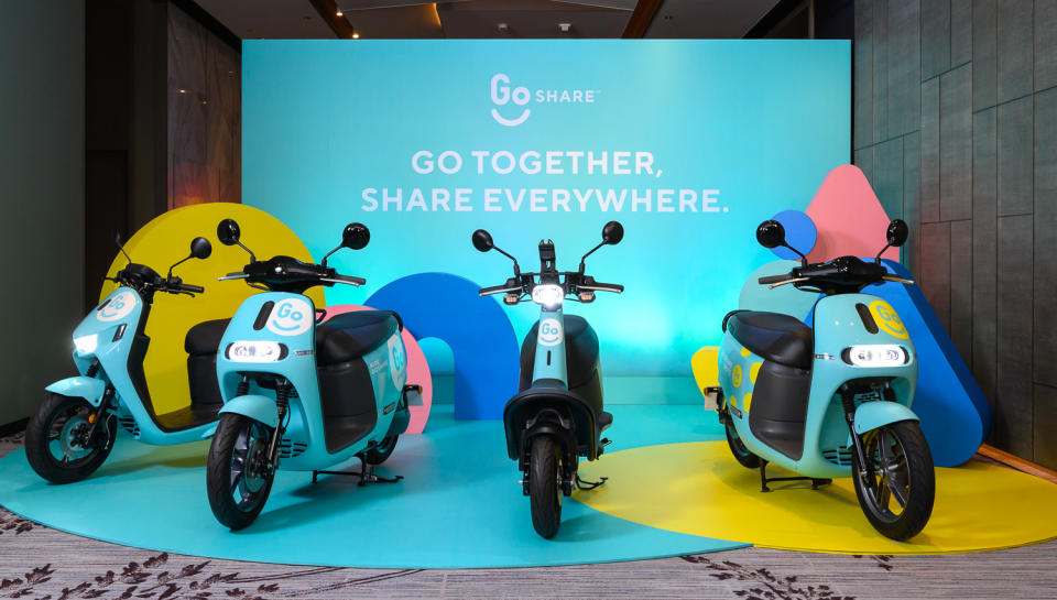 2020 年，GoShare 以「Go Together, Share Everywhere」為策略佈局，移動共享服務玩法再創新，GoShare 全車系由右至左分別為 GoShare DOTS、Gogoro VIVA、Gogoro 2、Aeonmotor Ai-1。