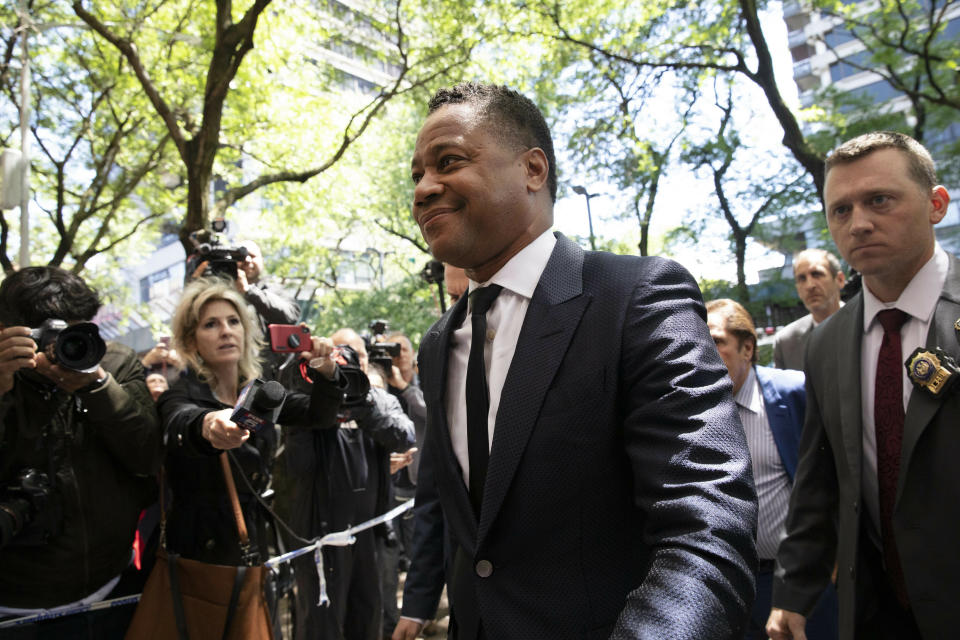 Actor Cuba Gooding Jr. arrives at the New York Police Department's Special Victim's Unit, Thursday, June 13, 2019 to face allegations he groped a woman at a city night spot. A 29-year-old woman told police the 51-year-old Gooding grabbed her breast while he was intoxicated around 11:15 p.m. Sunday. Gooding denies the allegations. (AP Photo/Mark Lennihan)