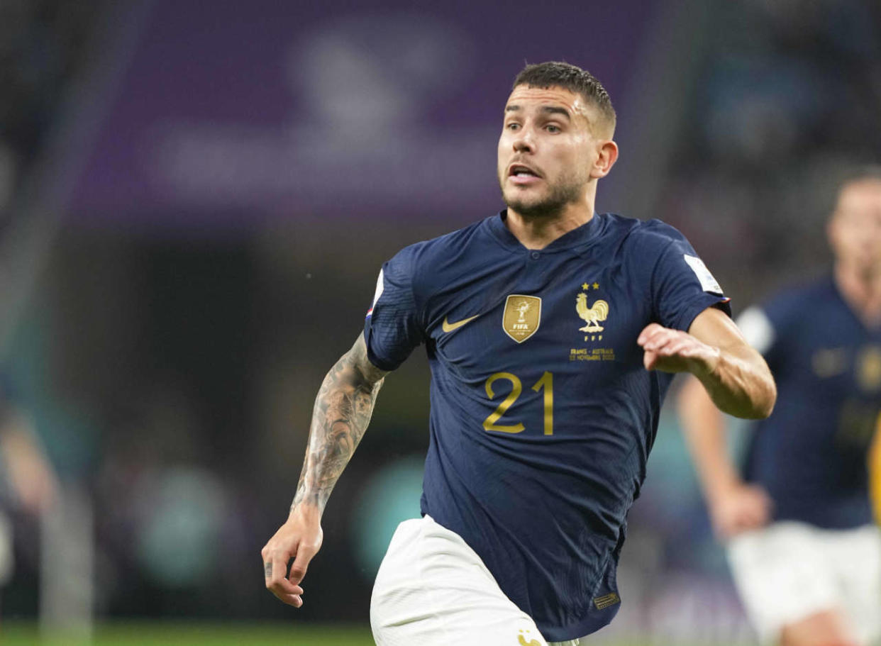 AL WAKRAH, QATAR - NOVEMBER 22: Lucas Hernandez of France looks on during the FIFA World Cup Qatar 2022 Group D match between France and Australia at Al Janoub Stadium on November 22, 2022 in Al Wakrah, Qatar. (Photo by Ulrik Pedersen/DeFodi Images via Getty Images)