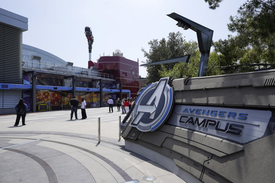 The Avengers Campus appears during a media preview at Disney's California Adventure Park on Wednesday, June 2, 2021, in Anaheim, Calif. (AP Photo/Chris Pizzello)