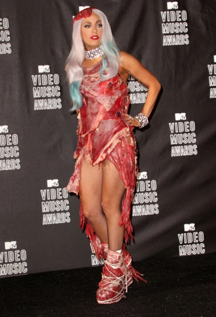 Lady Gaga backstage at the 2010 MTV VMAs (Getty Images)