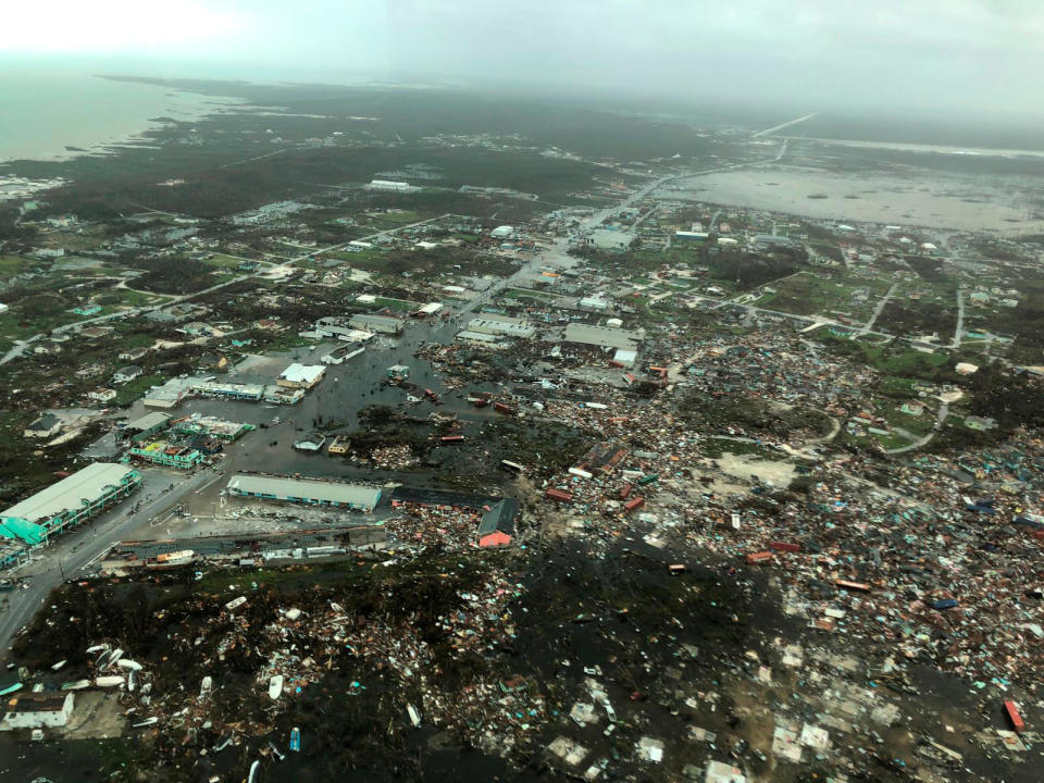 An aerial view shows devastation after hurricane Dorian hit the Abaco Islands in the Bahamas, September 3, 2019, in this image obtained via social media. (Photo: Michelle Cove/Trans Island Airways/via Reuters)