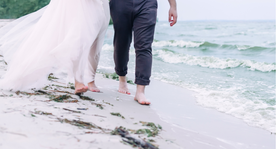a bride and groom eloping on beach