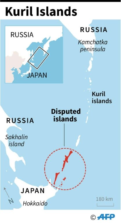 Map showing the Kuril islands disputed by Japan and Russia