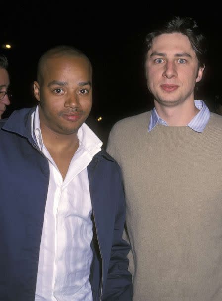 PHOTO: Zach Braff and Donald Faison seen in a paparazzi photo outside Barolo restaurant in New York after midnight on May 11, 2002. (Ron Galella Collection via Getty Images, FILE)