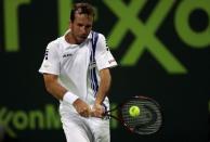 Tennis - Qatar Open - Men's Singles - Novak Djokovic of Serbia v Radek Stepanek of Czech Republic - Doha, Qatar - 5/1/2017 - Stepanek in action. REUTERS/Ibraheem Al Omari