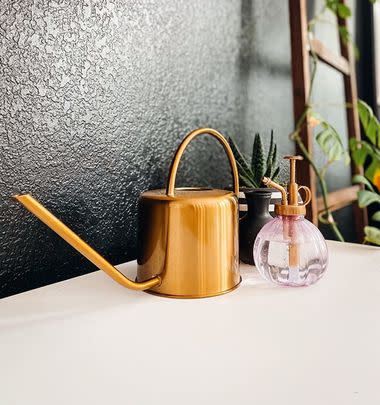 A gold watering can and mister set