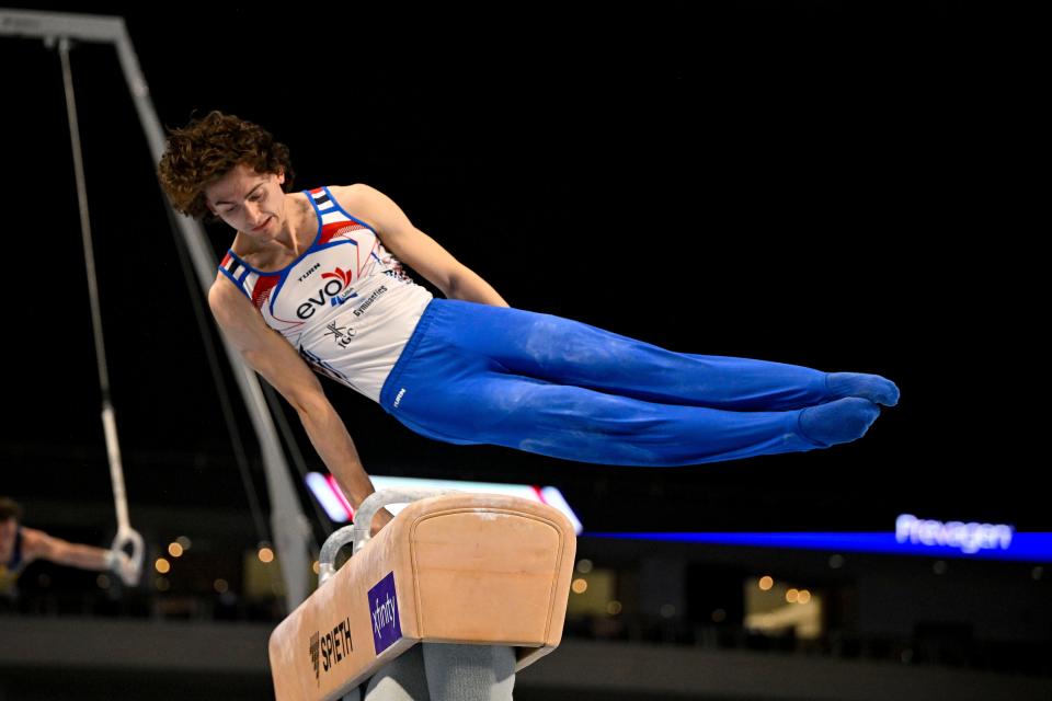 Stephen Nedoroscik competes on the pommel horse during the 2024 Xfinity U.S. Gymnastics Championships at Dickies Arena.