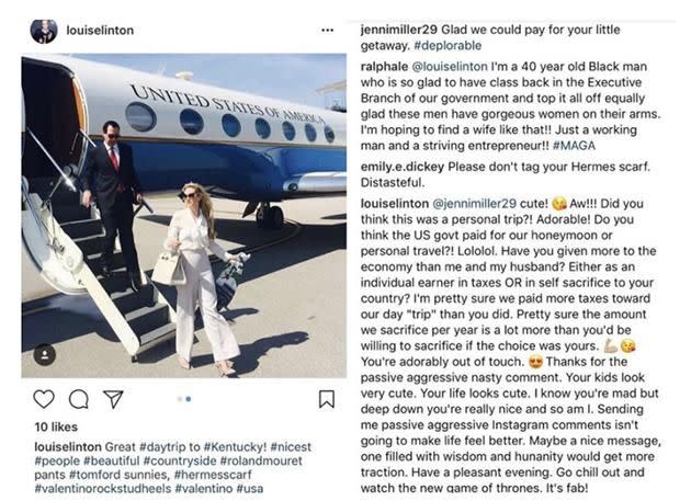 Louise Linton has sparked backlash over this now deleted Instagram post. Photo: Instagram