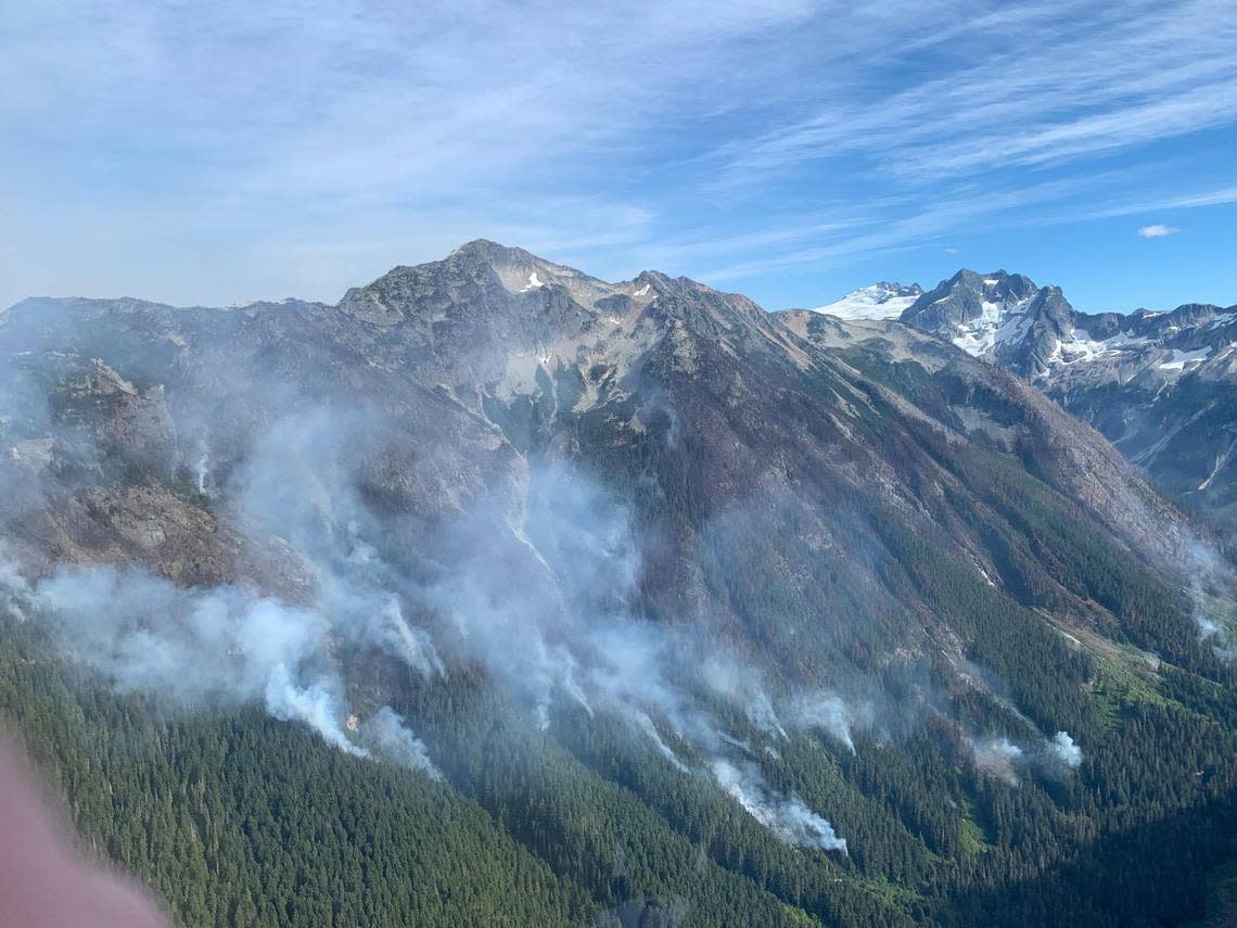 Four lightning-caused fires just east of the Mt. Baker Ski Area have burned nearly 4,000 acres within the North Cascades National Park Complex and soon may start impacting air quality in western portions of Whatcom County, as a Red Flag warning has been issued with weekend winds and heat in the forecast. Northwest Interagency Coordination Center/Courtesy to The Bellingham Herald