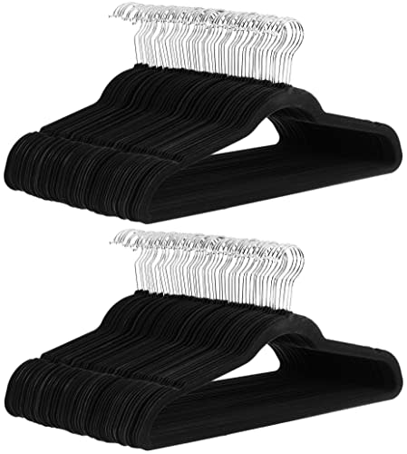 Amazon Basics Slim Velvet, Non-Slip Suit Clothes Hangers, Pack of 100, Black/Silver (AMAZON)