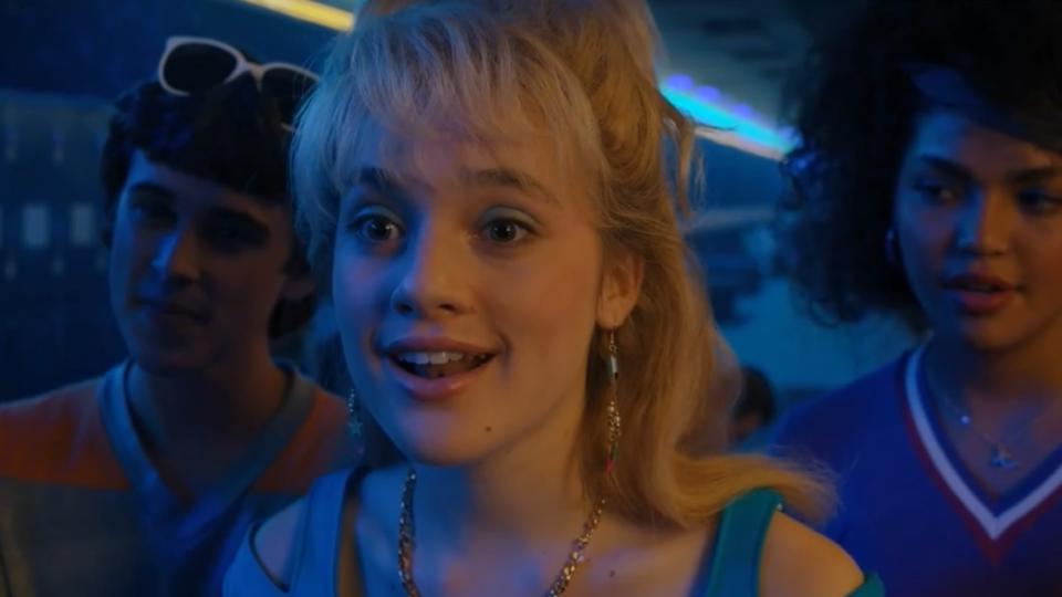 Angela and her friends at the roller rink in "Stranger Things"