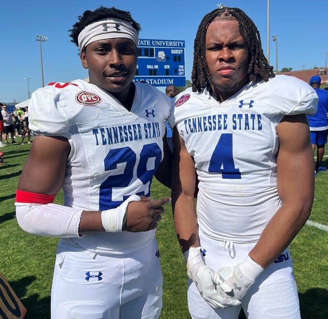 Running backs Jordan Gant, left, and Jalen Rouse will share time in Tennessee State's backfield this season.