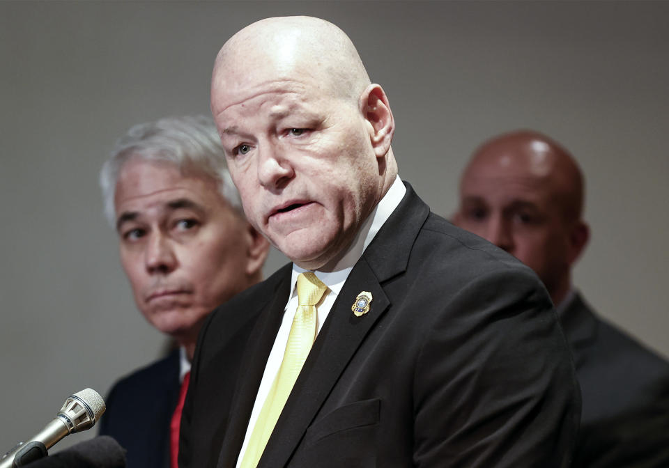 TBI Director David Rausch speaks during a press conference on Thursday, Jan. 26, 2023, after five fired Memphis Police Officers were charged in the murder of Black motorist Tyre Nichols. (Mark Weber/Daily Memphian via AP)