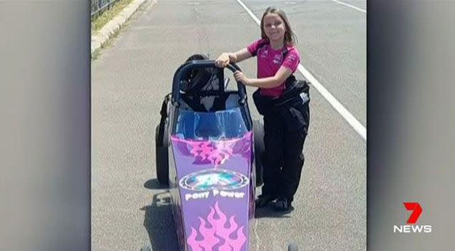 Anita Board, eight, died last weekend after crashing her dragster. Picture: 7 News