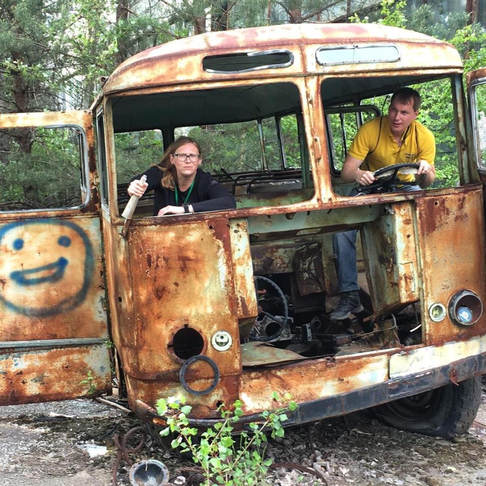 Fan favourites for the perfect pic included pretending to drive a burned-out bus at the Chernobyl disaster in northern Ukraine. 