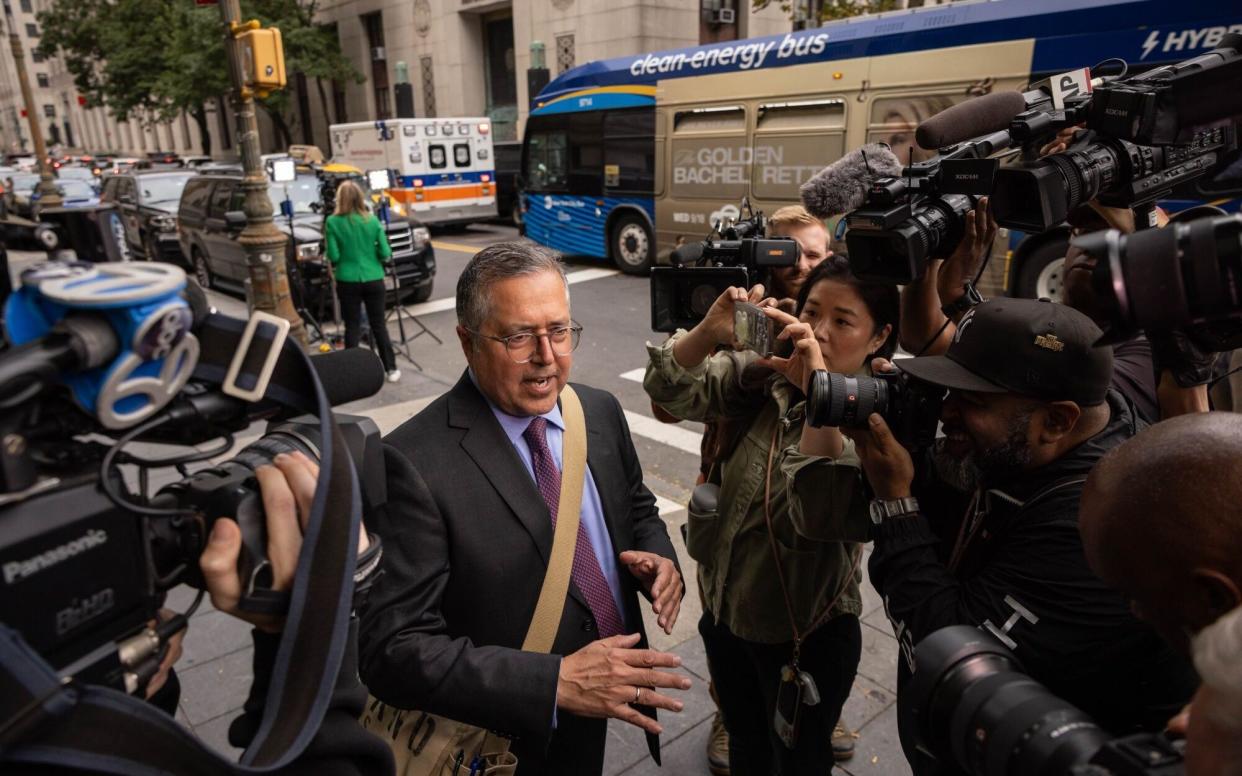 Marc Agnifilo, Combs's lawyer, outside the courtroom talking to reporters