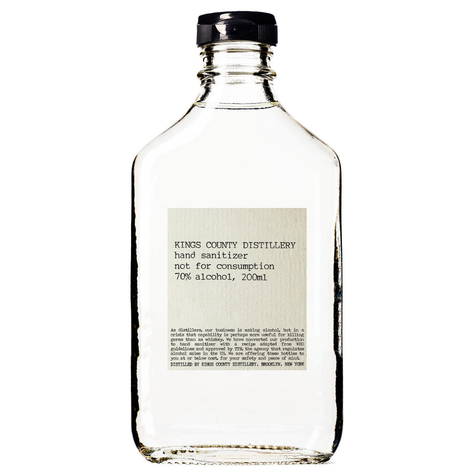 Hand sanitizer made by Kings County Distillery—which usually makes whiskey—in Brooklyn, N.Y. The New-York Historical Society has collected hand sanitizer made by distilleries that converted their operations.<span class="copyright">Courtesy Kings County Distillery</span>