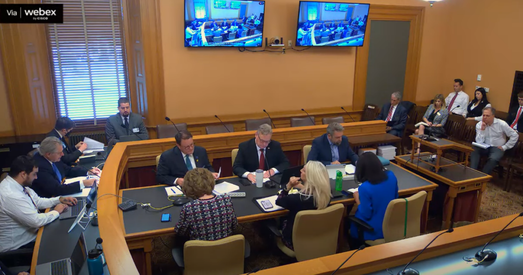 House and Senate lawmakers worked Monday on a proposed bill that would allow issuance of bonds to attract the Kansas City Chiefs, Kansas City Royals or other professional sports franchise to Kansas. (Kansas Reflector screen capture of Legislature's YouTube channel)