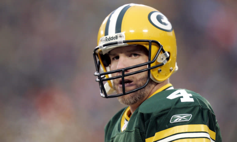 A solo shot of Brett Favre during a Green Bay Packers game.