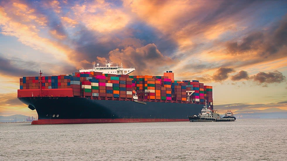 Cargo ship at sea