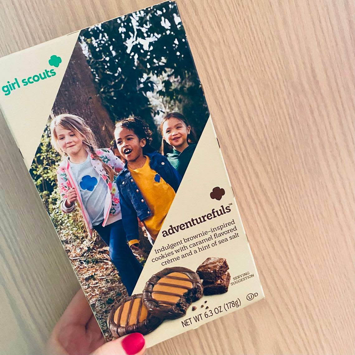 2022’s new Girl Scout cookie is Adventurefuls, a brownie-inspired cookie with a caramel center and hint of salt.