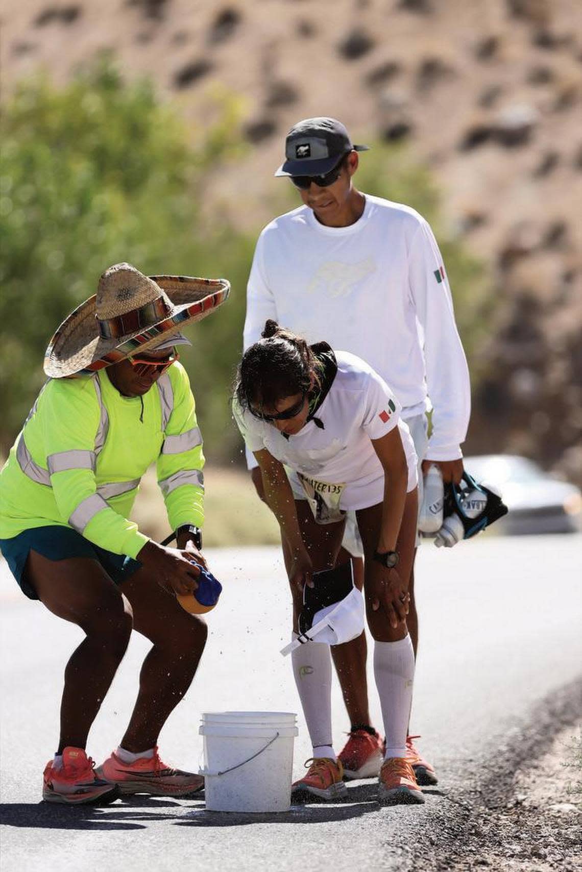María Rivera gets some attention during the Badwater 135 race. She finished 42nd in 38:33:54.