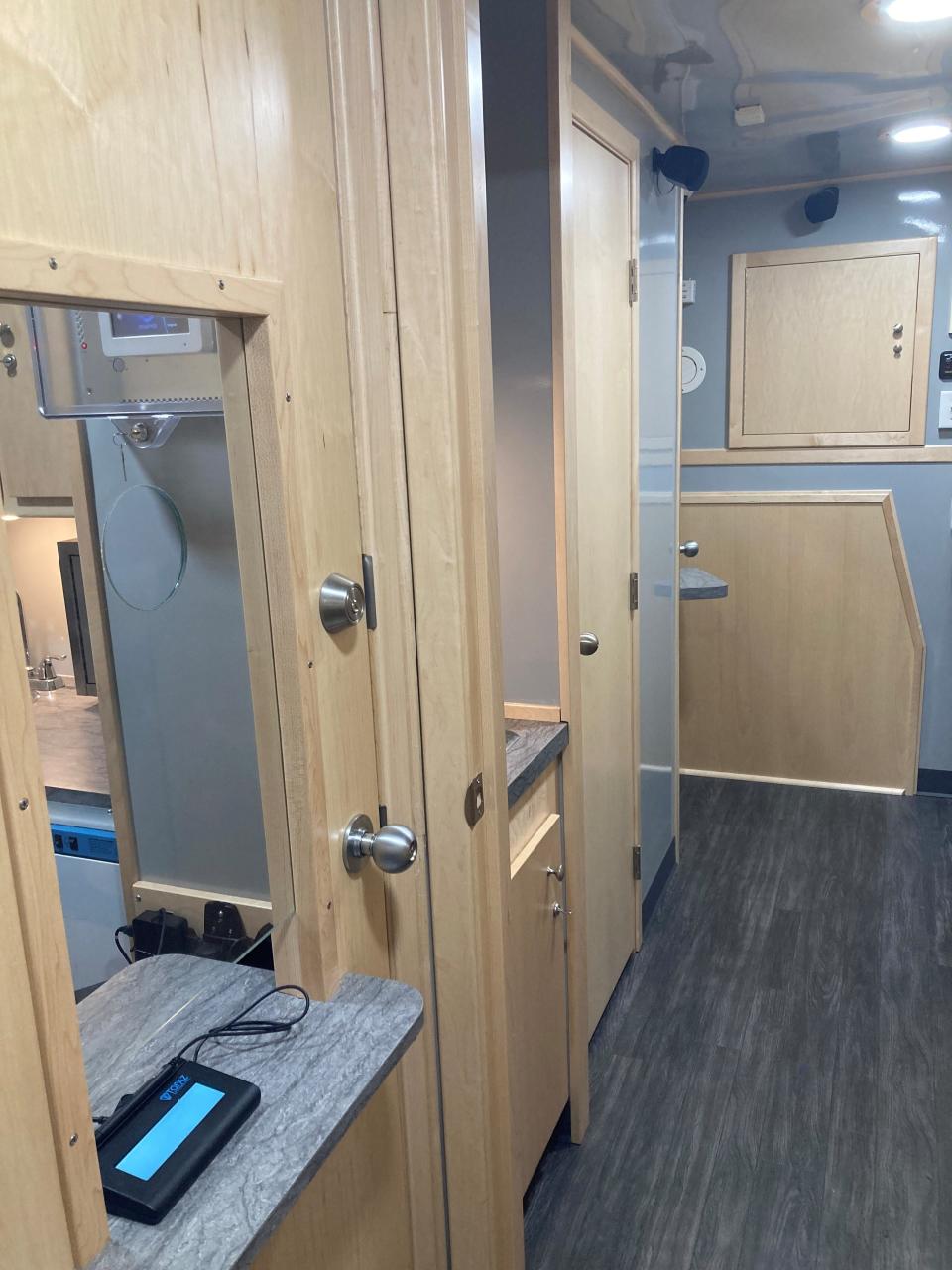 The inside of this mobile opioid treatment program may be narrow, but it has all the amenities of a brick-and-mortar treatment facility. A registered nurse will operate from this reception area and get patients the care they need toward recovery.