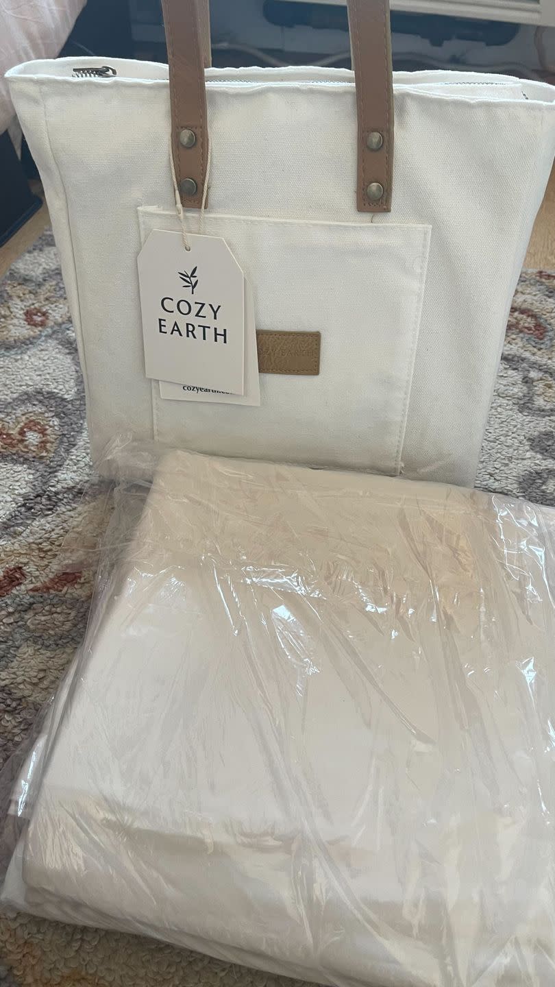 a couple of white bags with a label on them