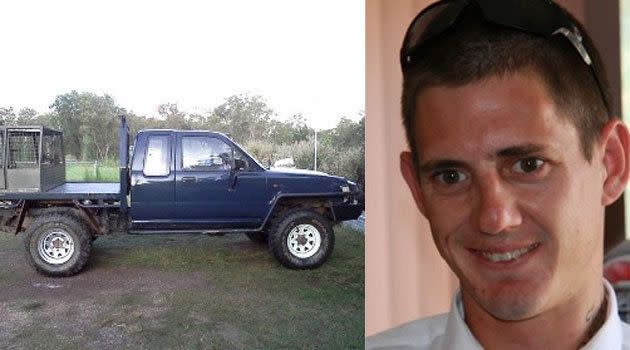 Left; The Toyota Hilux with a metal cage at the back, right; A recent picture of Jason Richards.