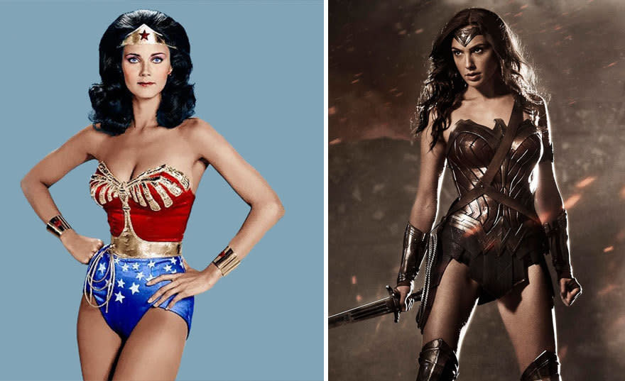 8. La Mujer Maravilla, en 1975 y en 2017. Esta superheroína fue creada por William Moulton Marston para la editorial DC Comics y es conocida en su tierra natal como la princesa Diana de Themyscira. Además de las historietas, el personaje ha hecho apariciones en televisión (1975-1979), protagonizada por Lynda Carter, y otro sinnúmero de cameos en series animadas. Su próxima película está programada para estrenarse el 23 de junio de 2017. Foto: Imbd.com