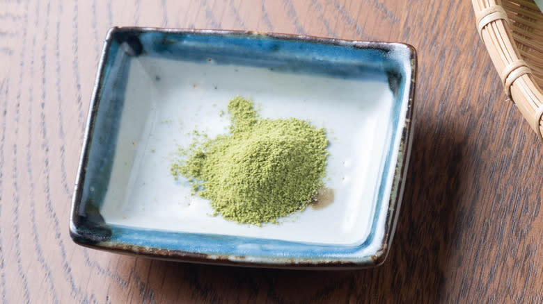 matcha salt in ceramic dish