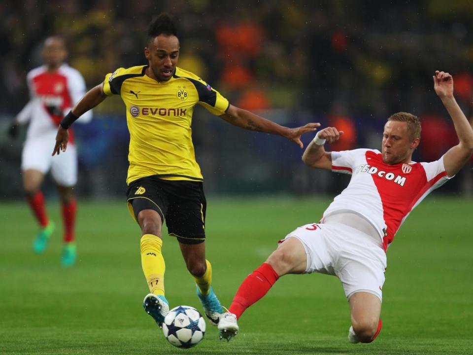 Pierre-Emerick Aubameyang in action for Dortmund during the Champions League (Getty)