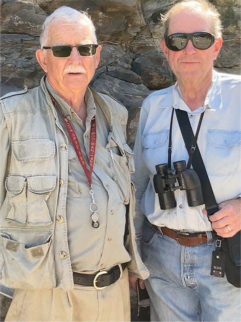 MSU Texas Professor Emeritus of Biology Norman Horner (left) and Jesse Rogers, former MSU Texas president and chemistry professor, at the Dalquest Desert Research Station.