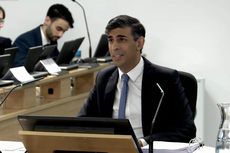 Prime Minister Rishi Sunak giving evidence to the UK Covid-19 Inquiry (PA Media)