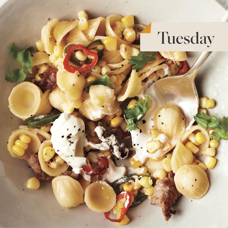 orechiette with sausage and corn tuesday