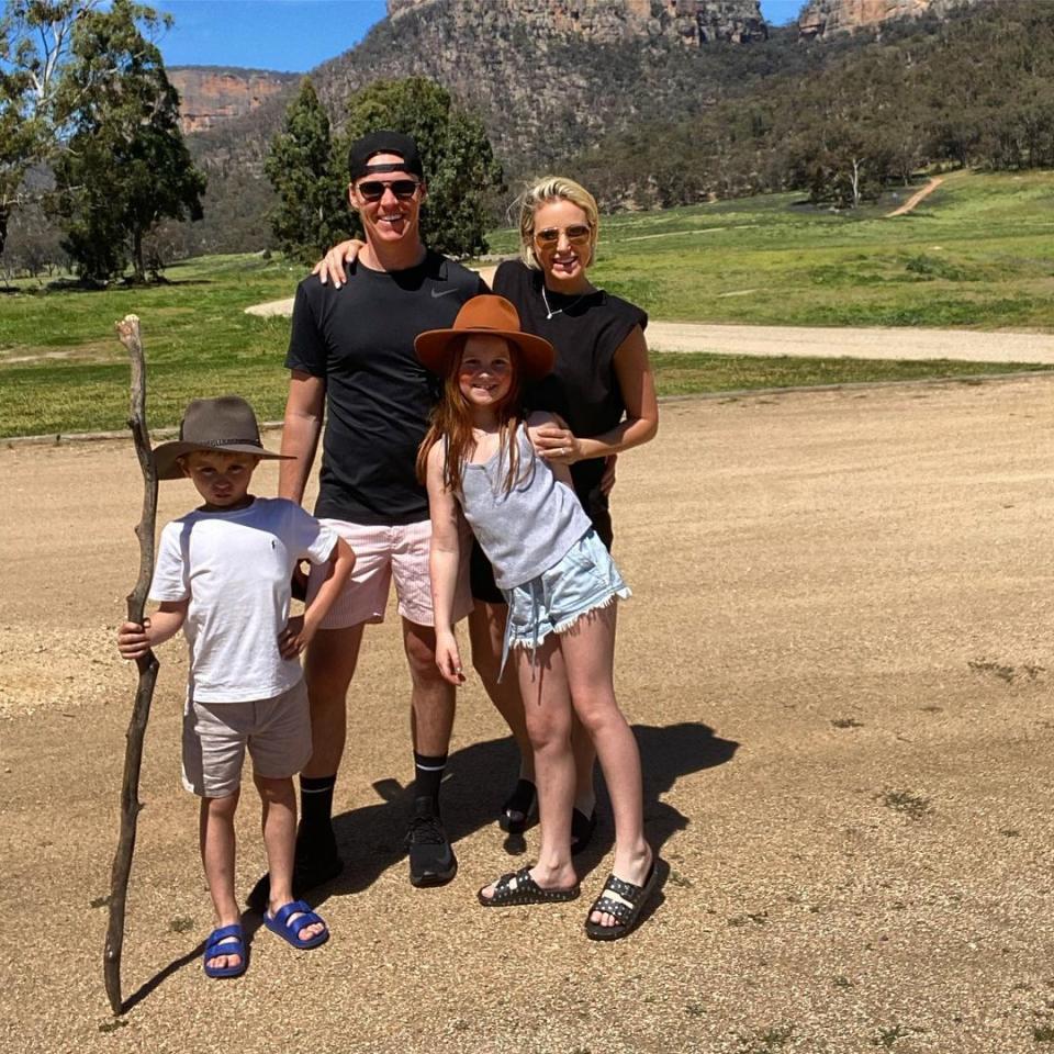 Roxy Jacenko poses with husband Oliver Curtis and kids Hunter and Pixie