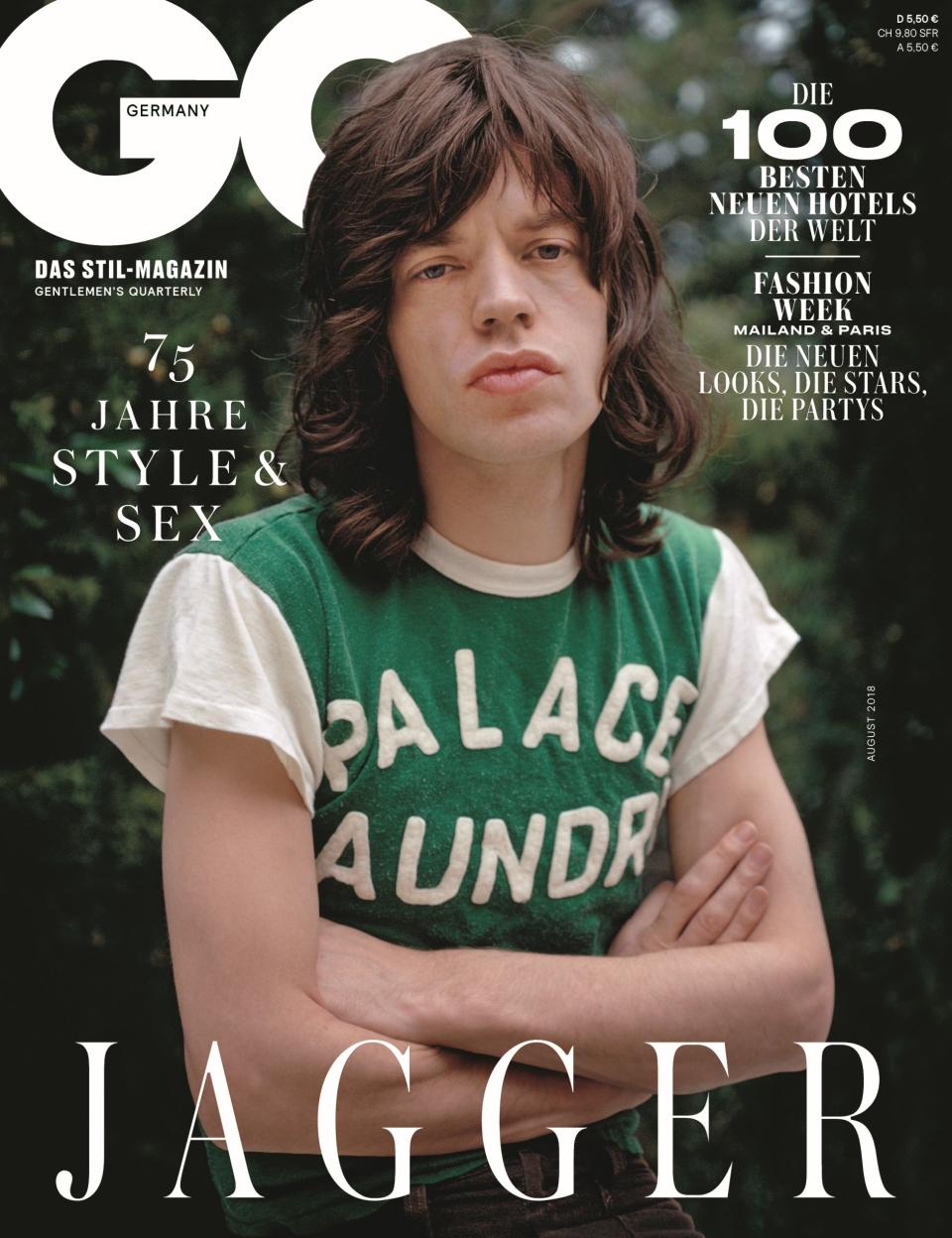 Cover Nummer zwei: Mick in jüngeren Jahren mit seiner typischen, locker gestuften, schulterlangen Frisur (Bild: GQ)