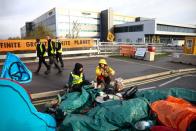 Extinction Rebellion protest outside Amazon fulfilment centre in Tilbury