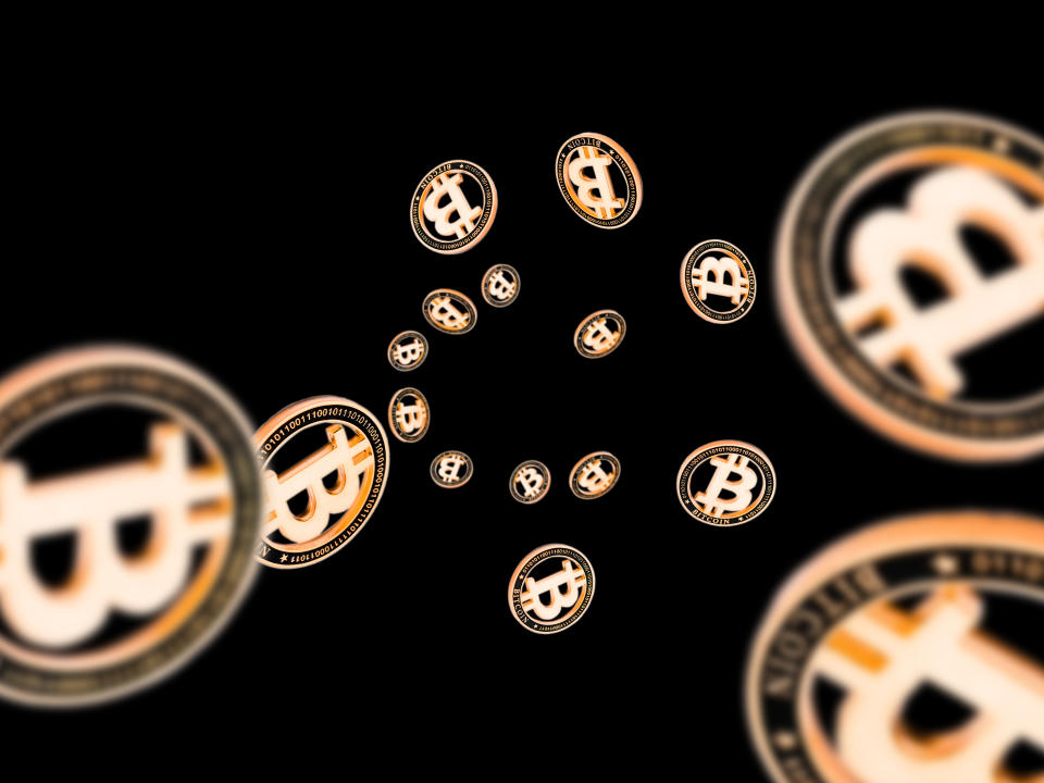 Bitcoin Cash. Gold Falling Cryptocurrency. Falling coins isolated on black. Cryptocurrency background. Bitcoin concept