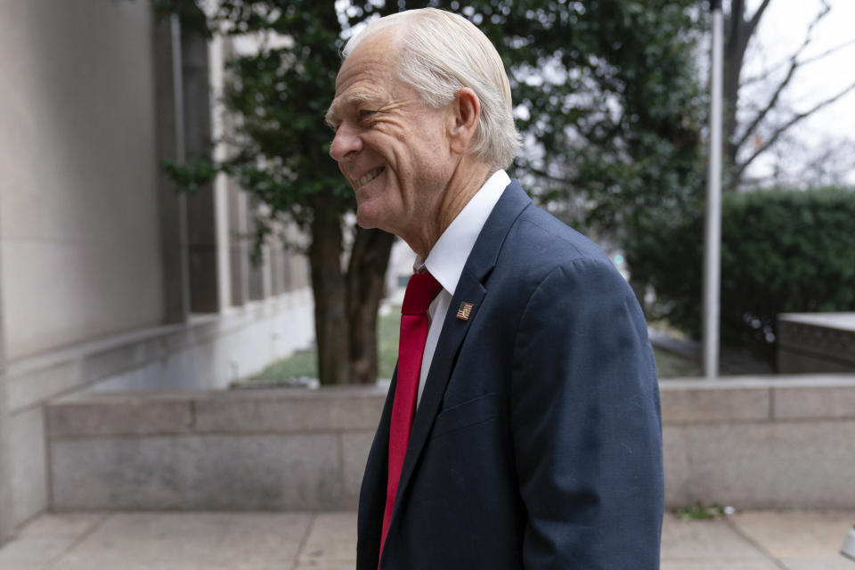 Former Trump White House official Peter Navarro arrives at U.S. Federal Courthouse in Washington, Thursday, Jan. 25, 2024. (AP Photo/Jose Luis Magana)