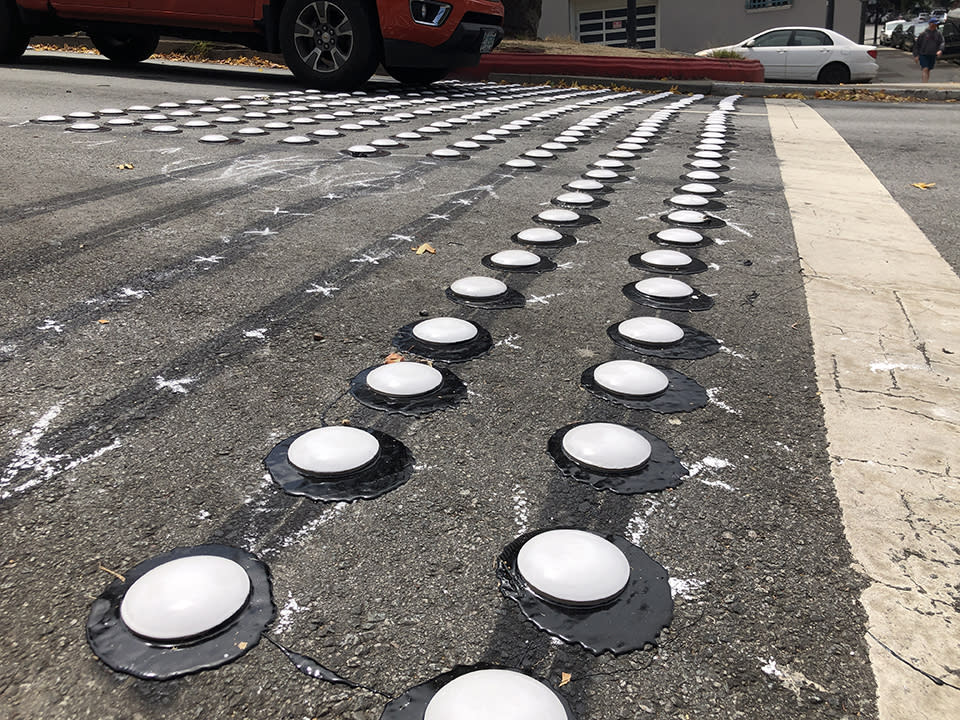 Speed bumps installed on Dolores Street near Dolores Park.