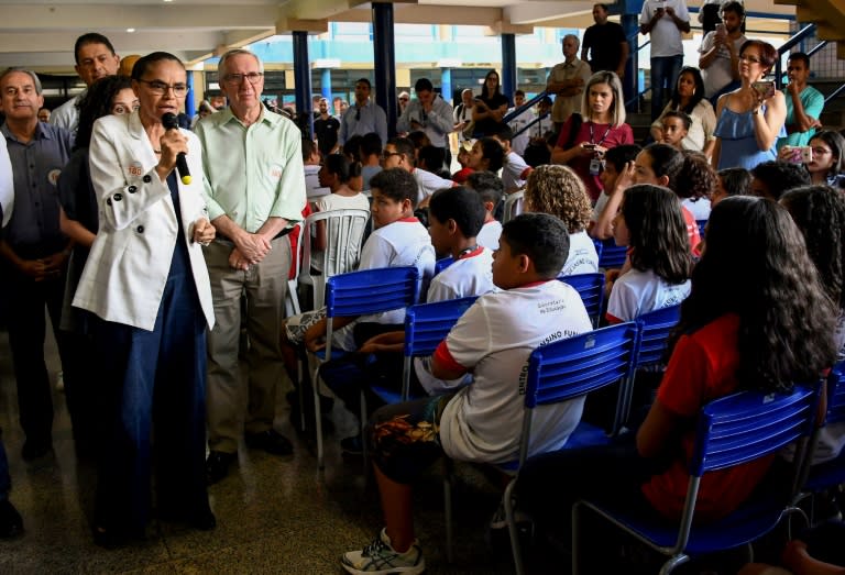 Environmentalist Marina Silva visits a school in Gama, near Brazil's capital Brasilia, in August as she campaigns for president