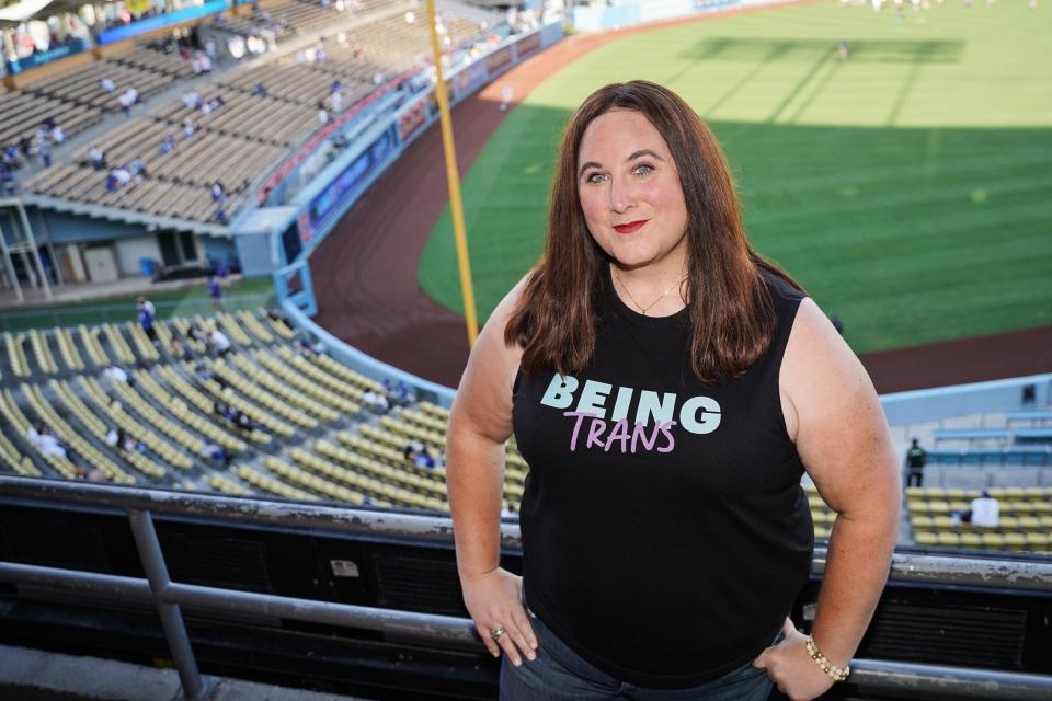 Chloe Corcoran was recognized at Dodger Stadium for her advocacy during the Los Angeles Dodgers' LGBTQ+ Pride Night on June 3.