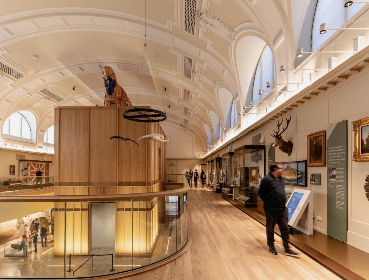 <span>The main hall of the Perth Museum, with its oak-clad ‘ark of the covenant’ housing the Stone of Destiny.</span><span>Photograph: Greg Holmes</span>