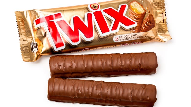 Twix bar unwrapped