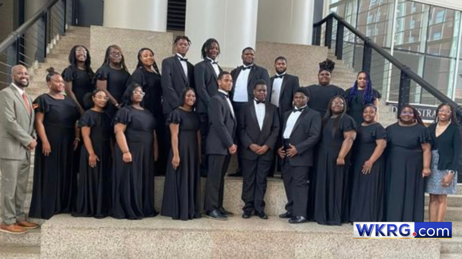 LeFlore High School Choir standing for photo on stairs.