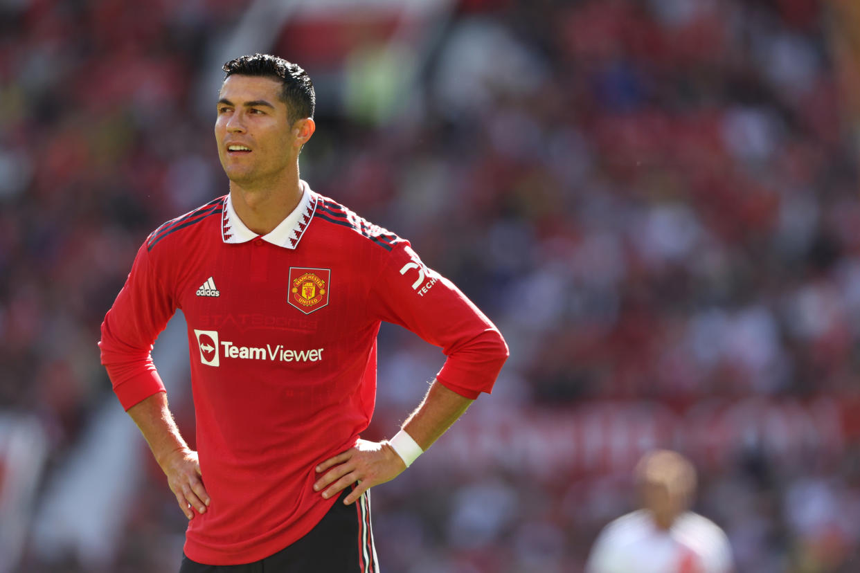 Manchester United's Cristiano Ronaldo with his hands on his hips during the pre-season friendly against Rayo Vallecano at Old Trafford. 