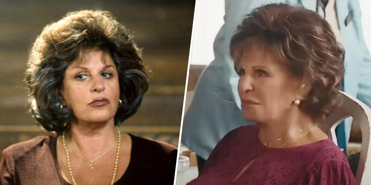 Lainie Kazan as Maria Portokalos in My Big Fat Greek Wedding in 2002 and in 2023. (Everett Collection / Focus Features)