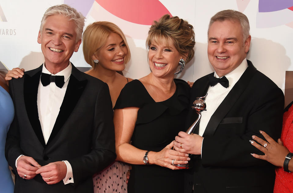 Phillip Schofield, Holly Willoughby, Ruth Langsford and Eamonn Holmes pose in the Winners Room during the National Television Awards held at The O2 Arena on January 22, 2019 in London, England.  (Photo by David M. Benett/Dave Benett/Getty Images)